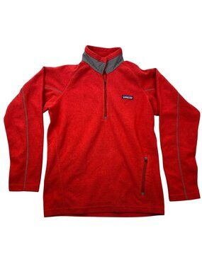 Patagonia Mens Quarter Zip Jacket Size XS Red Stand Collar Pullover Performance